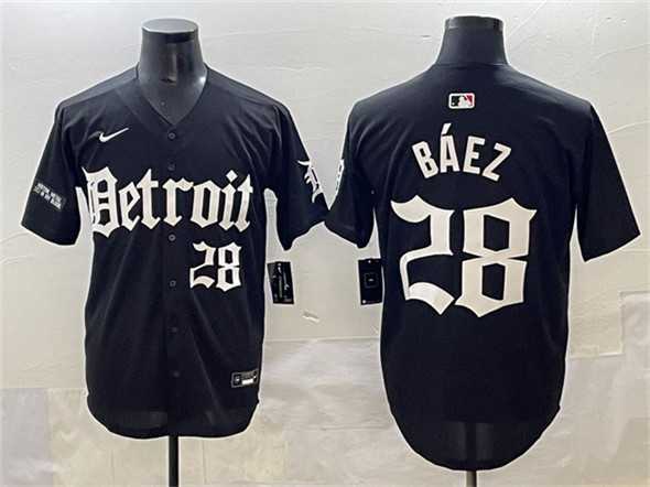 Mens Detroit Tigers #28 Javier Baez Black Motor Gothic Edition Vapor Premier Limited Stitched Jersey